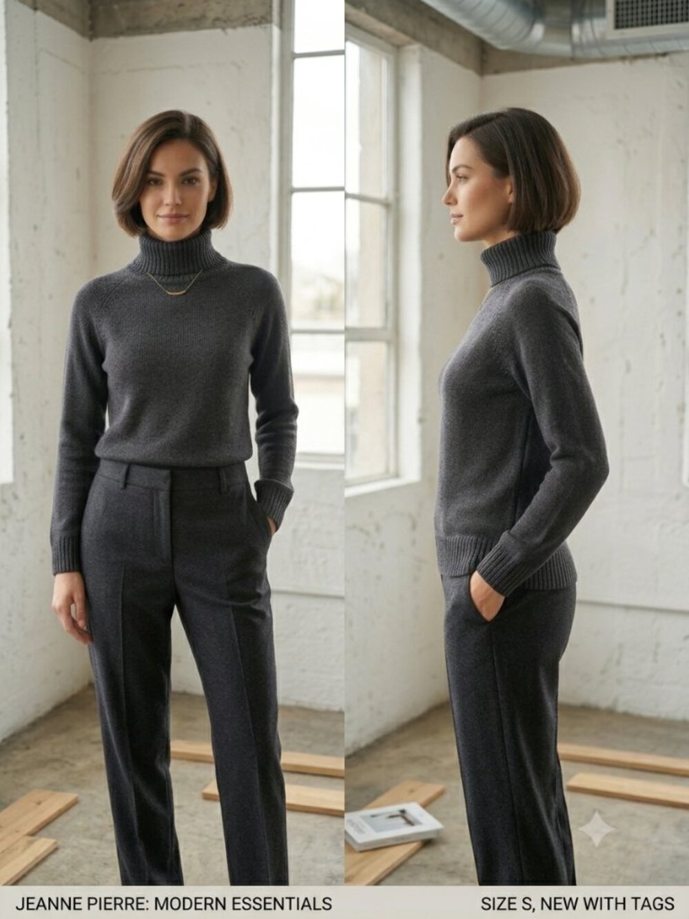 Jeanne Pierre Gray Turtleneck Sweater - Women's Size Small - NEW 100% Cotton